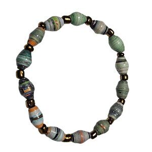 Handmade Recycled Paper Brass Beaded Bracelet Eco Friendly Jewelry Recycled